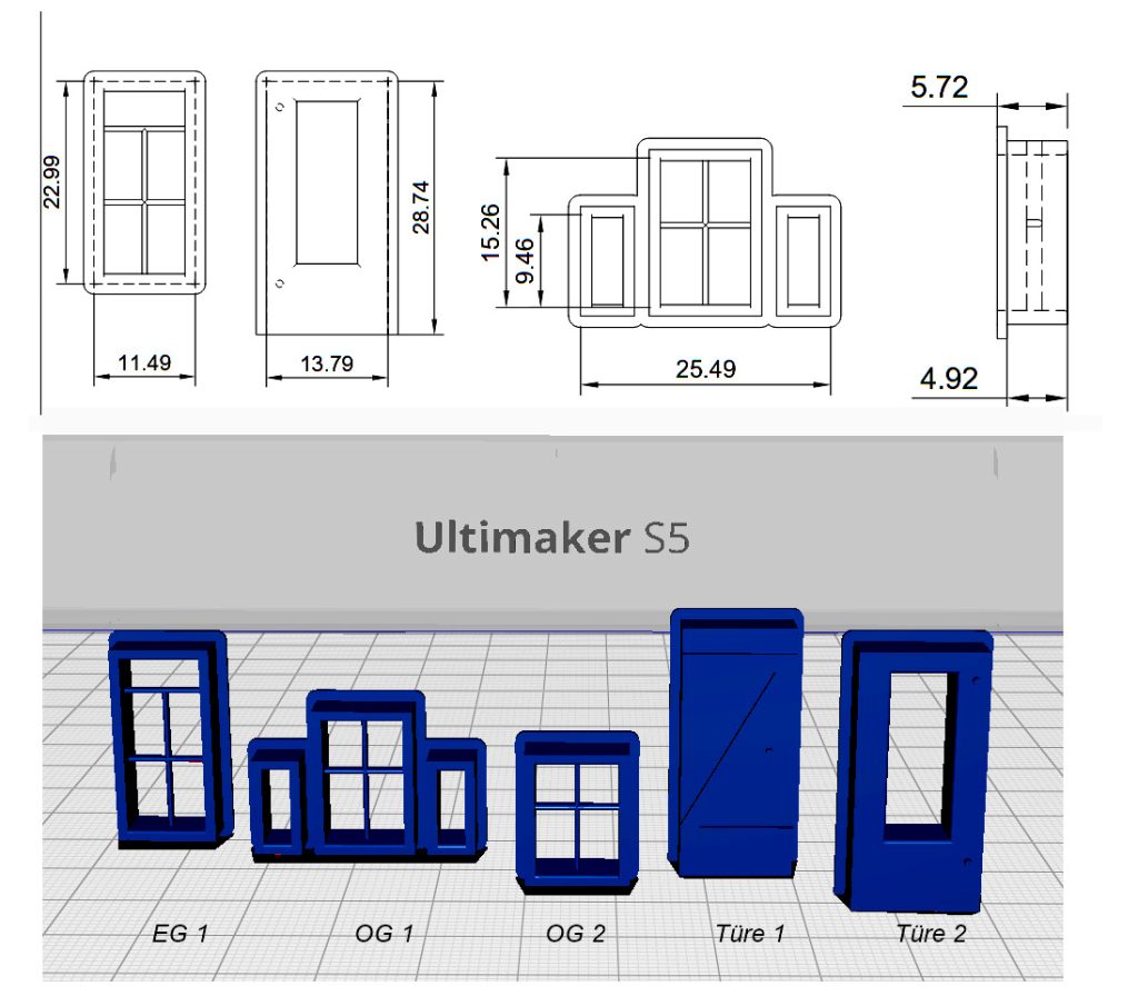 3D-Druck STL Baukasten H0 - Fenster und Türen Set 1 für Gebäudebau